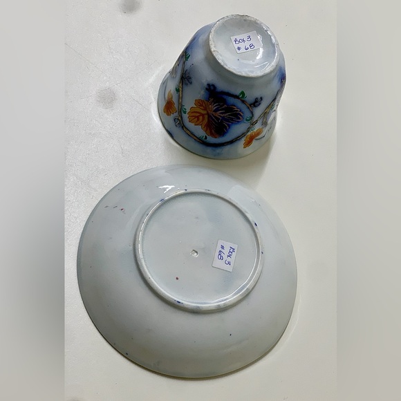 19th Century Vtg Gaudy Welsh Blackberry Pattern Handleless Teacup & Saucer Set - Picture 10 of 15